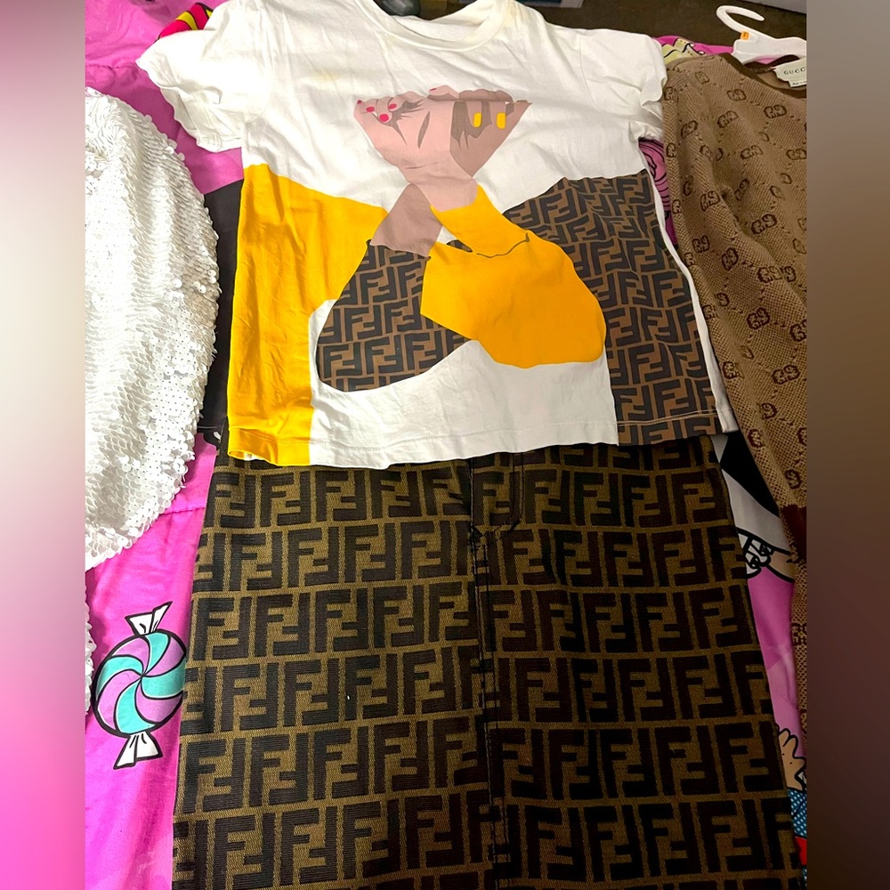 Fendi t shirt and fendi skirt